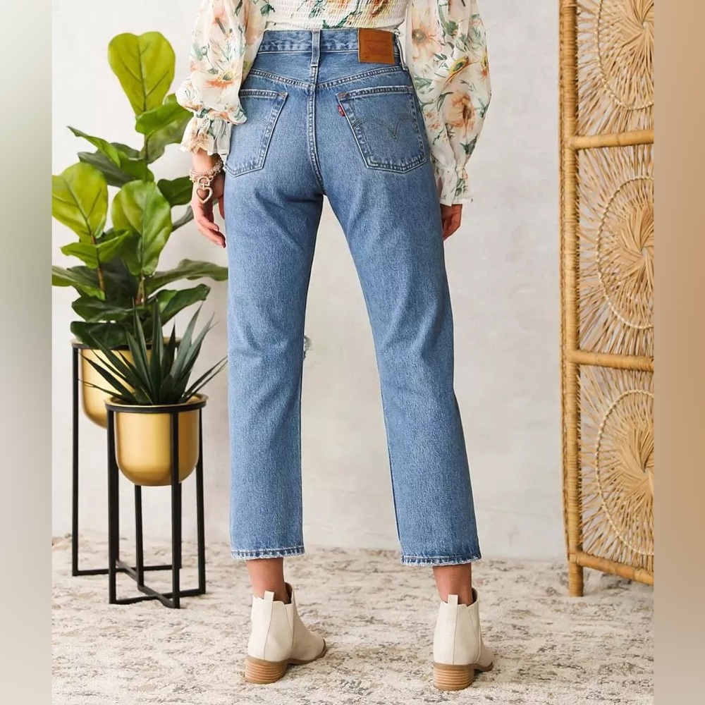 Levi’s Premium 501 High Rise Cropped Length Distressed Jeans